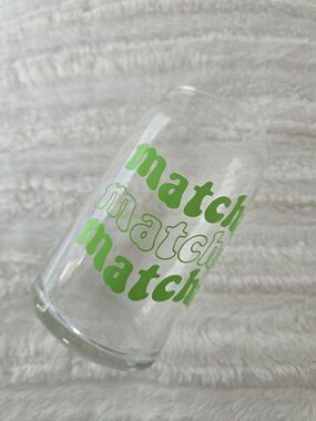 Clear Glass Tumbler with Bright Green "matcha" Print